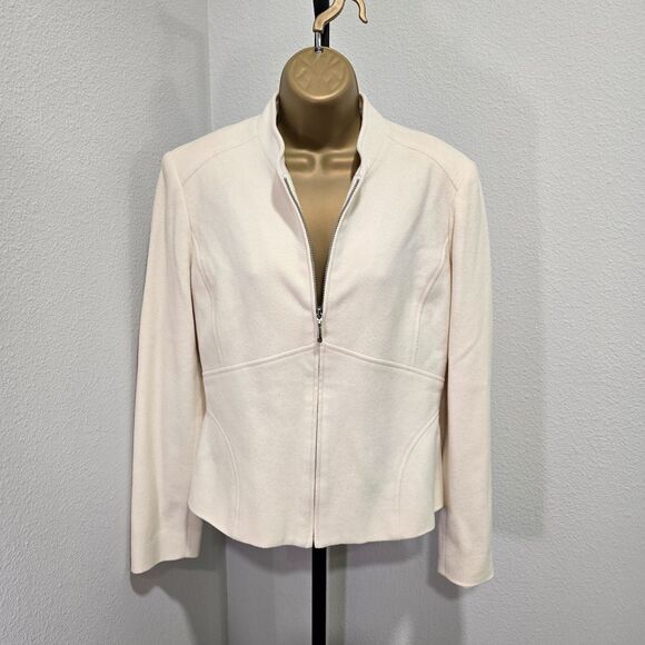 Vtg Wool Cashmere Blend Quiet Luxury Cream Minimalist Jacket Womens Sz 8 Louben - Picture 1 of 9